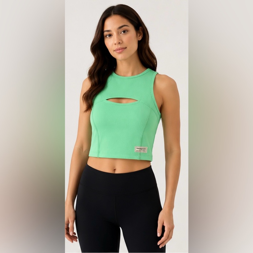 The Giving Movement Green Ribbed Cutout Crop Tank Size Small